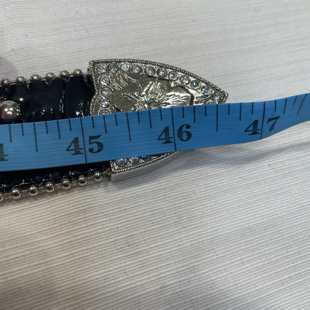 Blazin Roxx Womens Black Leather Rhinestone Western Belt Fleur De Lis 46in